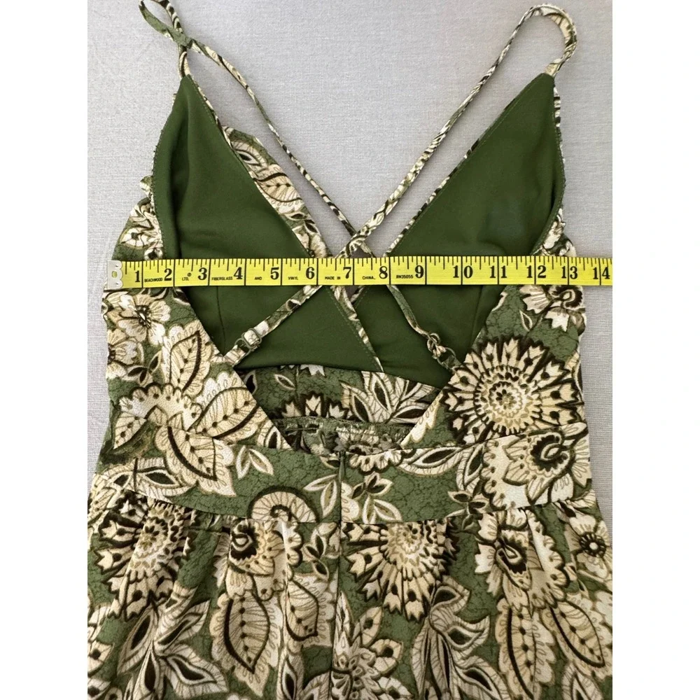 Love Squared Halter Top Maxi Dress Empire Waist Small Green‎ Floral